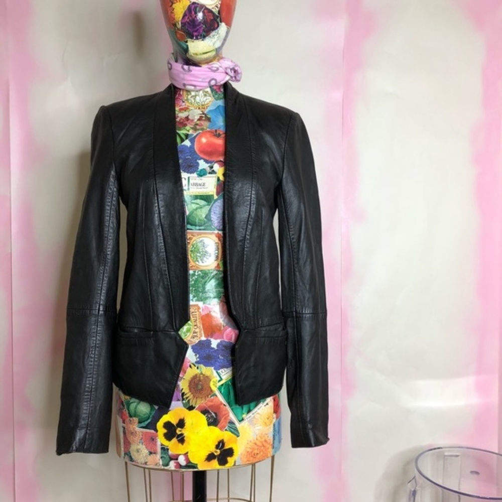 French ConnLondon Leather Tuxedo Biker Moto - Picture 2 of 8